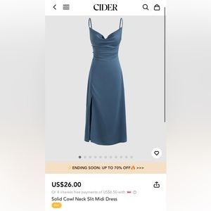 Cider Solid Cowl Neck Slit Midi Dress